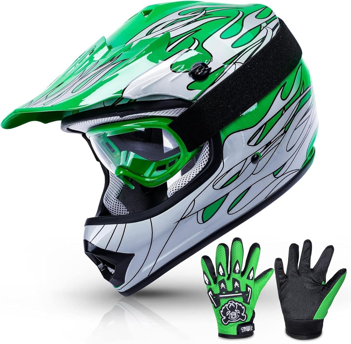 TCMT Dot Youth & Kids Motorcycle Off-Road Helmet Full Face Motocross Street Dirt Bike Mountain Bike BMX MX ATV Helmet+Goggles+Gloves New