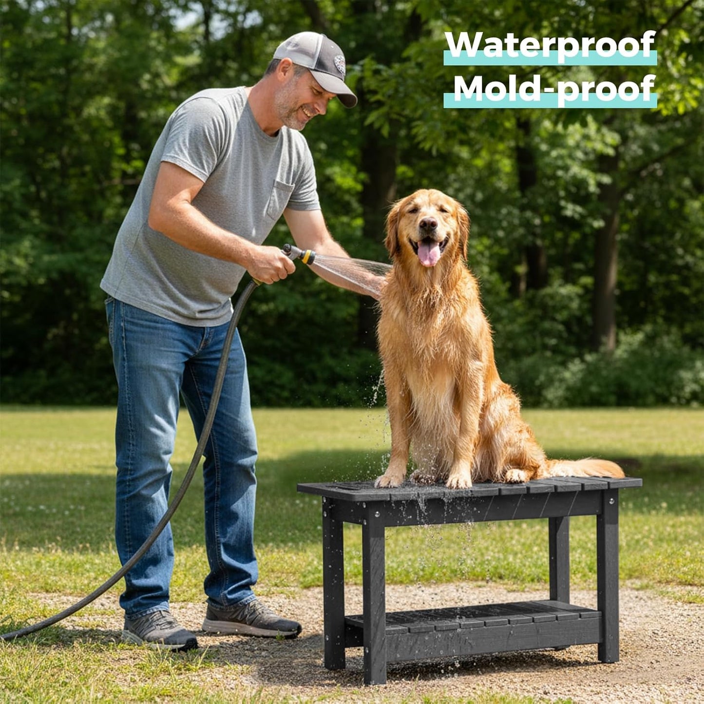 30" Shower Bench, Waterproof Poly Lumber Shower Stool for Shaving Legs, Shower Chair Seat Holds up to 400lbs, Bathroom Bench for Inside Shower, Non-Slip (Grey)