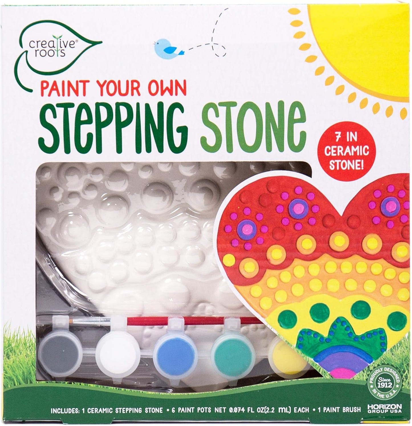 Creative Roots Mosaic Heart Stepping Stone, Includes 7-Inch Ceramic Stepping Stone & 6 Vibrant Paints, Mosaic Stepping Stone Kit, Paint Your Own, DIY Stepping Stone Kit for Kids Ages 8+
