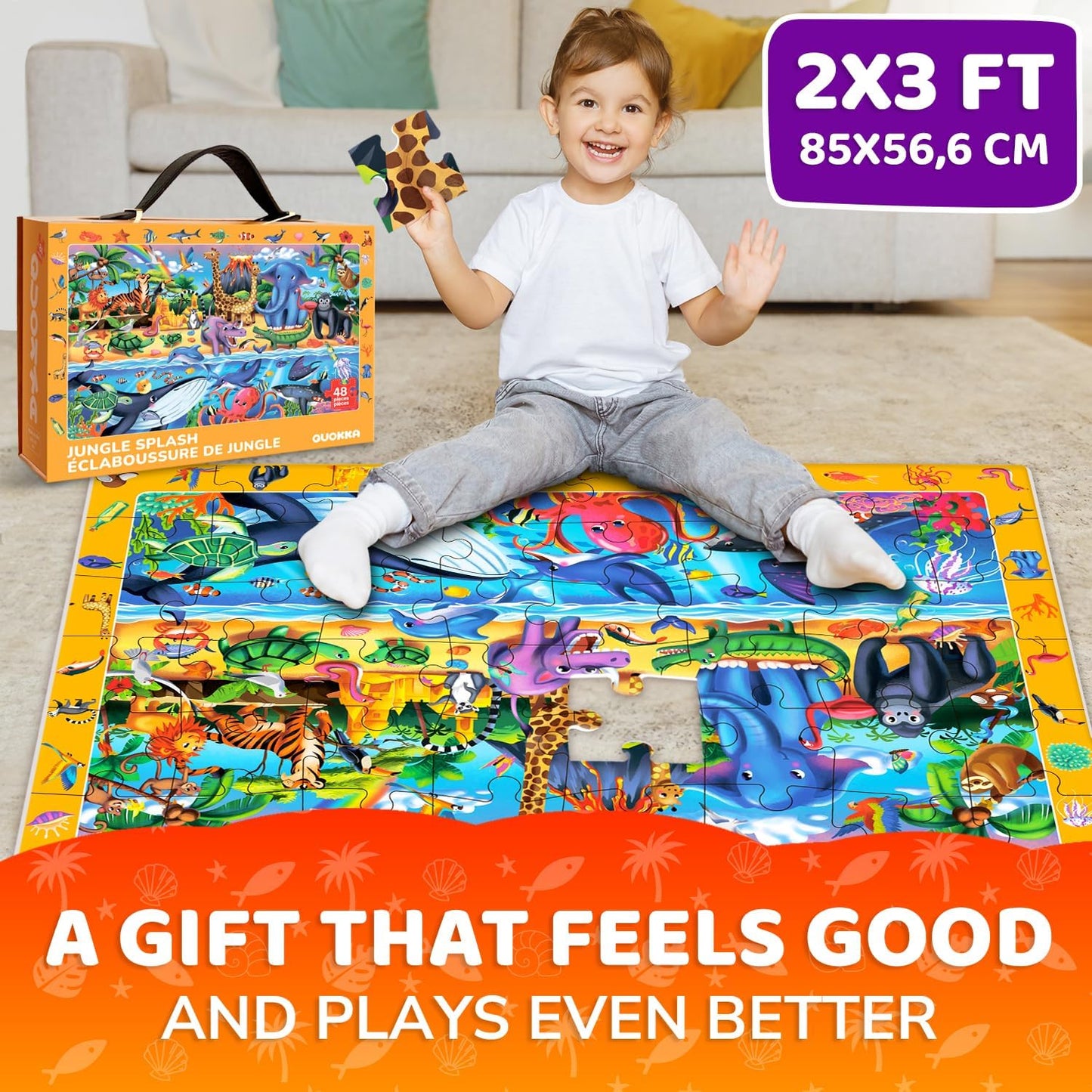 QUOKKA Floor Puzzles for Kids Ages 4-8 – 2x3 FT Giant Search and Find Educational Jigsaw – 48 Large Pieces – Above and Beyond Observational Scene – Montessori Toy with Gift Box – Fun Learning Activity