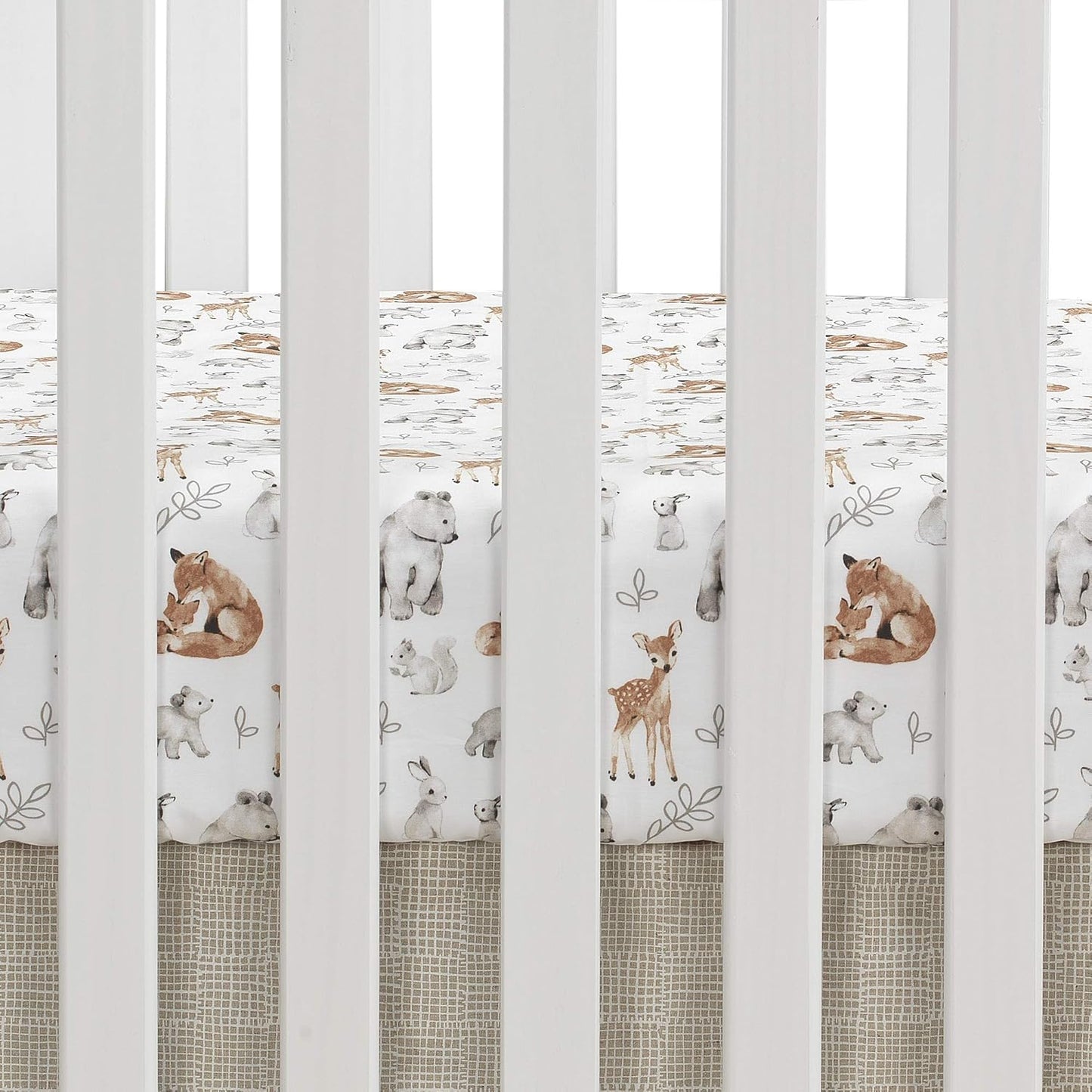 Lambs & Ivy Painted Forest 4-Piece Crib Bedding Set - Gray, Beige, White