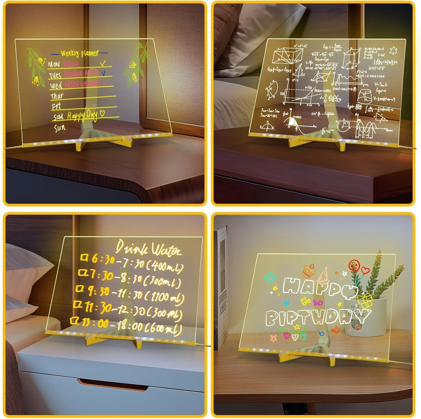 MOUNTCLI 14x10 inch LED Note Board with Colors, 7 Modes Glowing Acrylic Dry Erase Board with Light UP Drawing Memo Board Glow Message Board with 12 Pens for Kid Adult Holiday Gift Toys