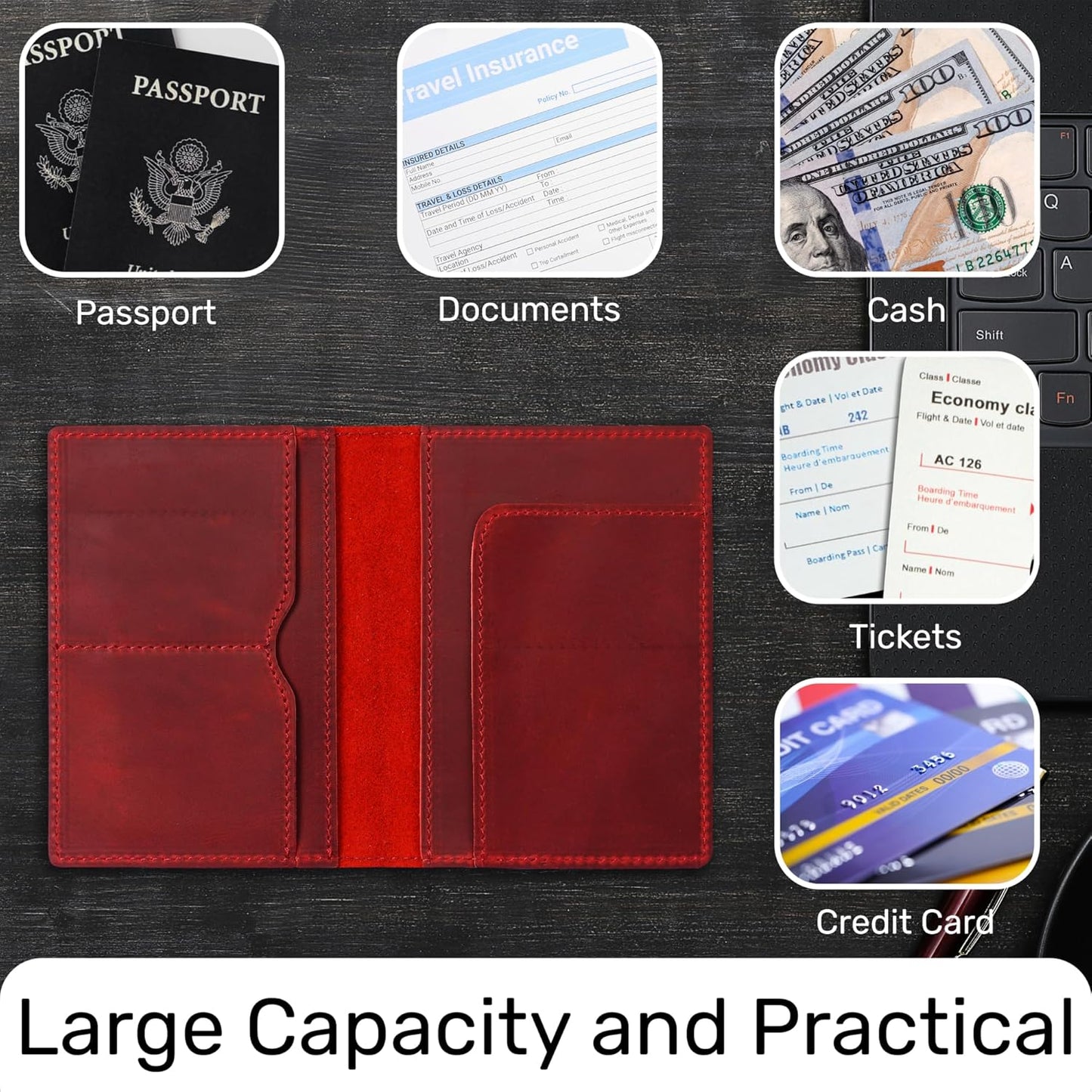 HIFA Leather Passport Holder, Handmade Passport Cover with Card and Ticket Slot - Genuine Leather, Elegant Design, Easy Access - Passport Case, Passport Wallet, Passport Holder