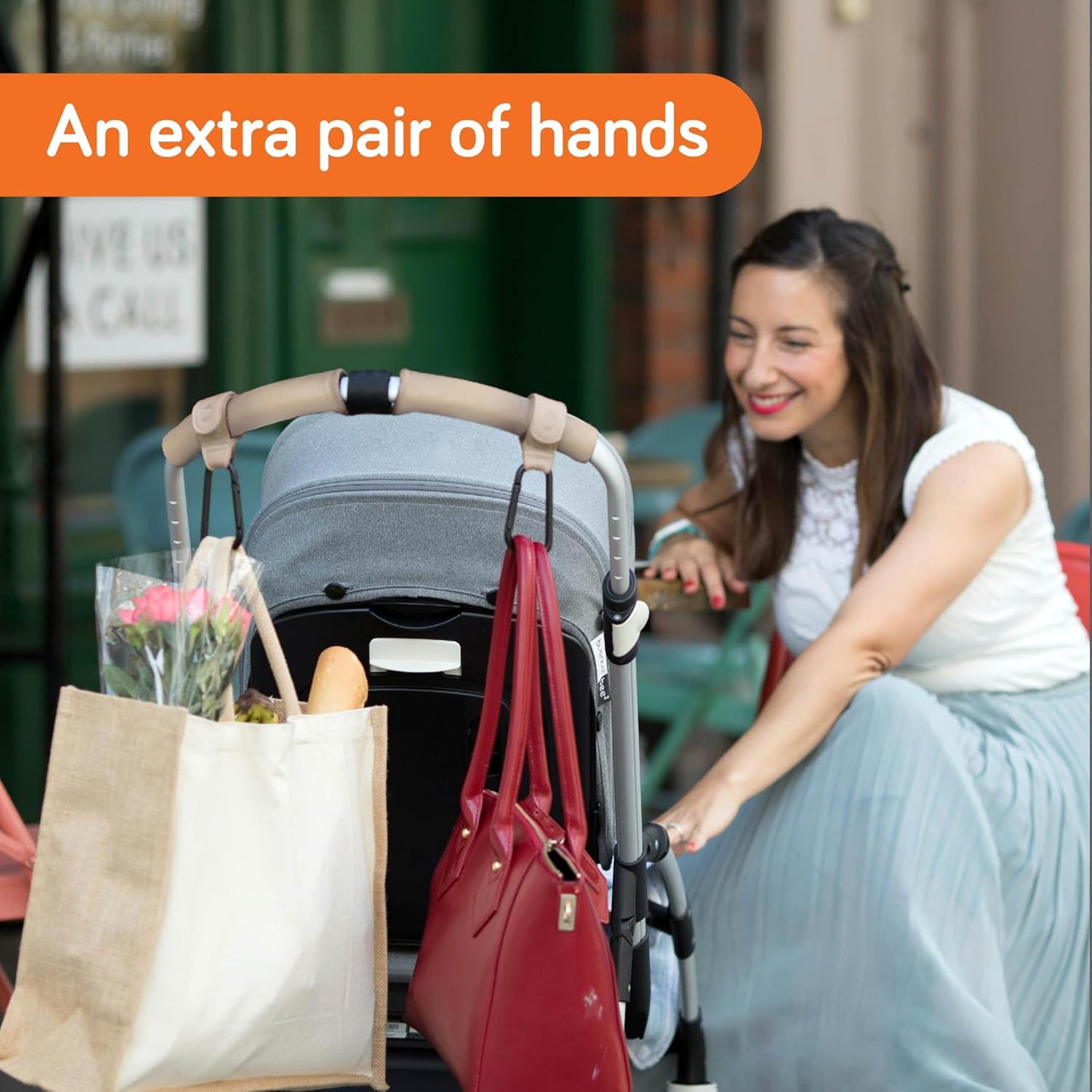 Baby Uma Stroller Hooks for Bags (2 Pack) - Leather-Style Stroller Clips and Hooks, Non-Slip Stroller Accessories, Carry 11 lbs Per Stroller Hook, Universal Baby Essentials & Stroller Accessories