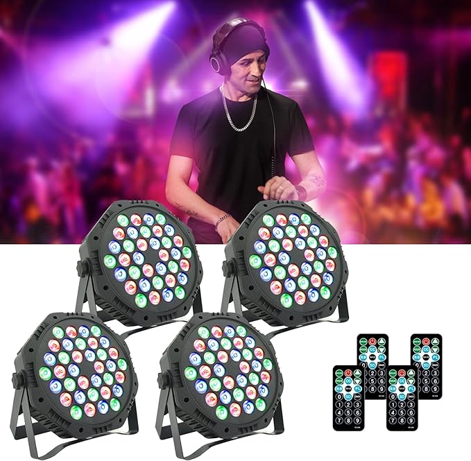 Yiixuyo-LED Par Lights DJ Stage Light Corded RGB 36 LED with Sound Activated Control DJ Uplighting for Wedding Party Club Christmas Stage Lighting - 4Pack