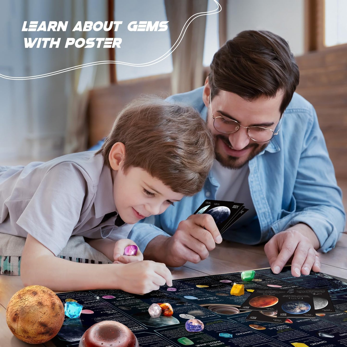 Gemstone Dig Kit - Dig It Up 40 Real Gems & Crystals with Mining Kit Tools, Solar System Eight Planets Toys for Kids Age 6+, STEM Science Educational Toys, Space Toys Ideal Gift for Boys Girls