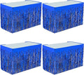 4P Wavy Metallic Tinsel Foil Fringe Table Skirts for Rectangle Tables Backdrop Garland Curtains for Parade Floats Wedding Birthday Parties Decoration Graduation 2025 Christmas (Blue)