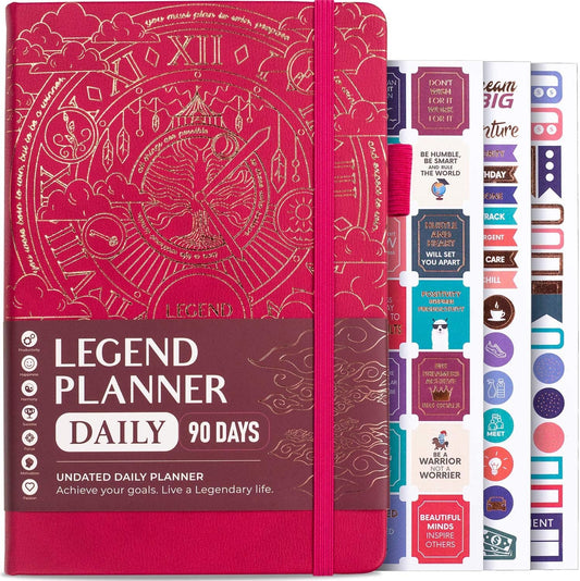Legend Planner Daily for 3 Months – Undated Monthly Weekly & Daily Planner to Hit Goals. Organizer & Productivity Journal, A5 (Hot Pink)