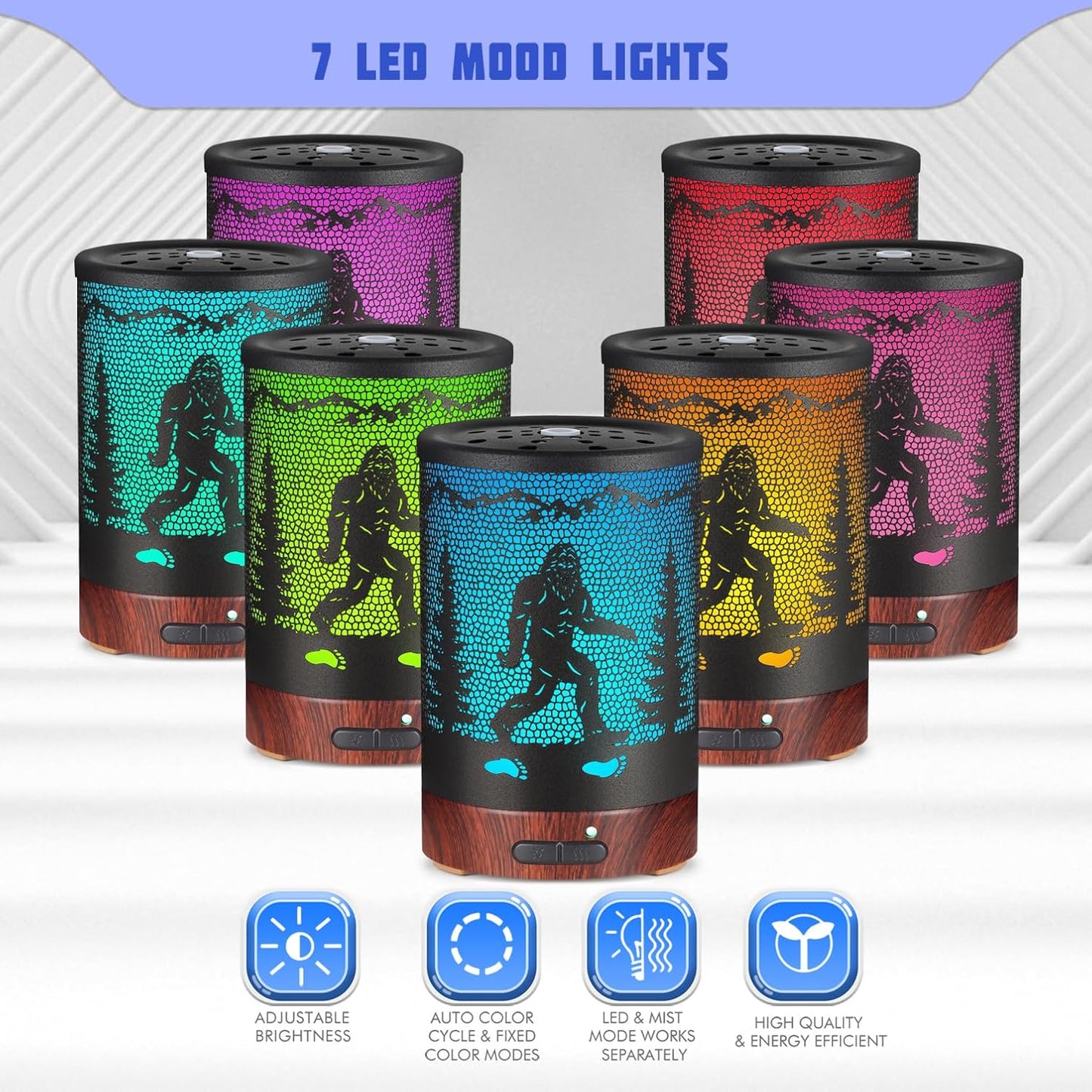 Essential Oils Diffuser,Christmas Aromatherapy Diffuser,Birthday Gifts for Women Mom Grandma,Metal Cool Mist Humidifier with 7 Colors Lights Waterless Auto Off Air Diffusers (Bigfoot)