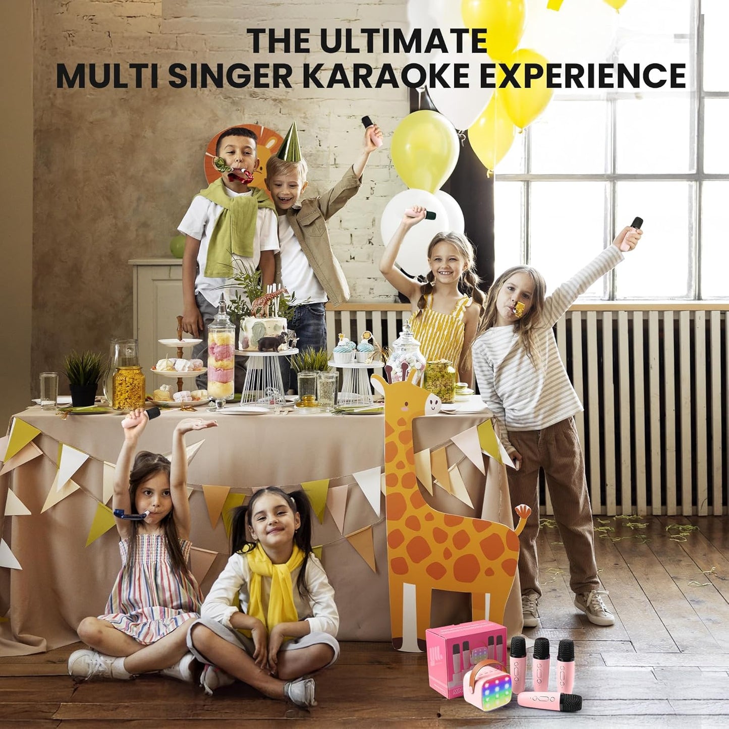 YLL Mini Karaoke Machine for Kids Adults: Portable Loud Speaker with 4 Wireless Microphones -Most Popular Birthday Party Gifts for Girls Boys 3, 4, 5, 6, 7, 8, 9, 10+ Year Old Toys (Pink-4 Mics)