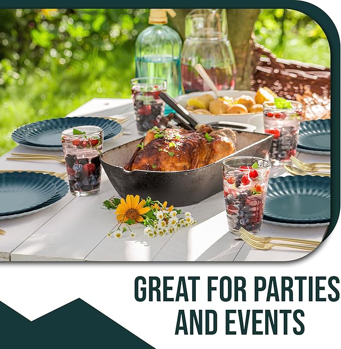 Trendables Scalloped Paper Plates 8.5 Inch & 10.5 Inch 80 Pcs Dinner Plate Set Fancy Disposable Plates for Party for 40 Guests 40 X 8 & 40 X 10 Large & Small Paper Plate Set for Parties Black Aqua