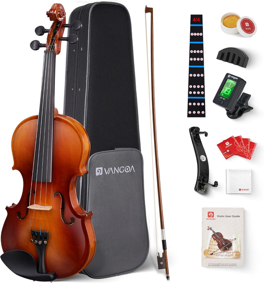 Vangoa Violin 4/4 Full Size Set Fiddle, Handcrafted Starter Acoustic Violins Kit with Solid Wood Side Board, Lightweight Hard Case for Beginners, Teens, Child, Kids Age 12+, Adults, Right Handed