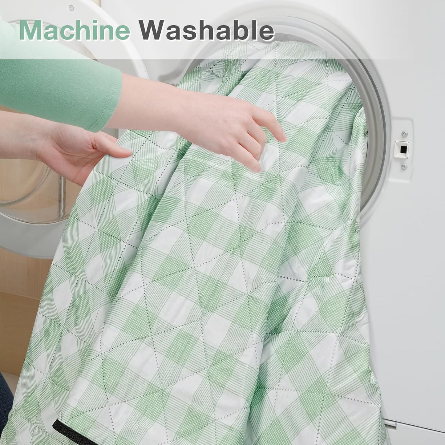 Picnic Blanket, 80''x80'' Waterproof Outdoor Blankets, Picnic Mat Washable for Beach, Picnic Blankets for Camping on Grass with Shoulder Strap - Green & White