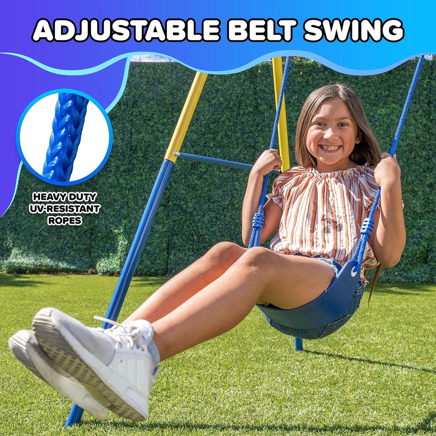 Sportspower Metal Play and Swing Set for Kids with Belt Sling Swing and Saucer Swing with Slide
