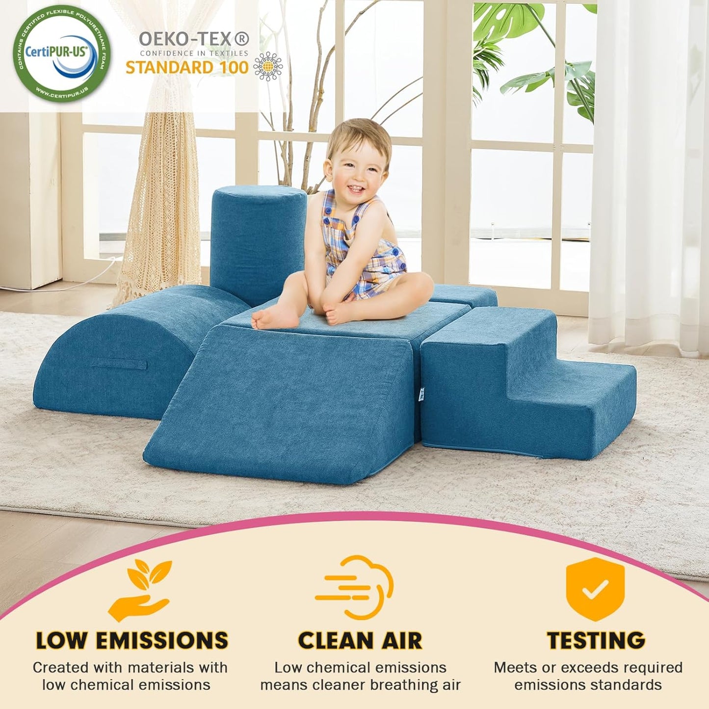 Jela Foam Blocks - Soft Play Equipment with 6 Luxury Miss Fabric Climbing Blocks for Toddlers, Babies & Kids - Lightweight Climb & Crawl Playset