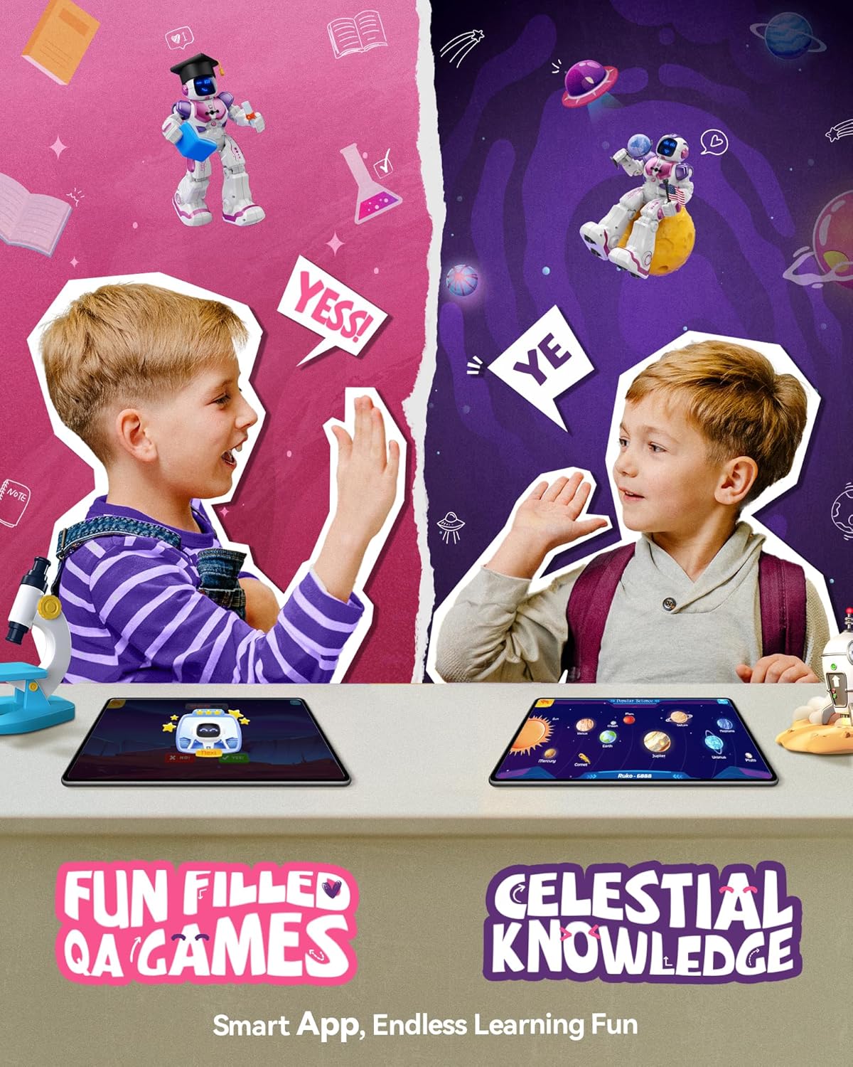 Ruko 6088 Dancing Robot for Girls with APP Control, Remote Control, Gesture Sensing Control, Interactive LED Emoji, QA Games Rechargeable Programmable Robot Toys for 3 4 5 6 Years Kids, Pink Purple