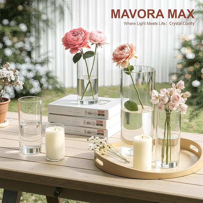 45 Pack Glass Cylinder Vase for Centerpieces, Clear Flower Glass Vases for Wedding Decorations, Hurricane Floating Candle, Holder for Table Centerpiece Wedding Home Décor
