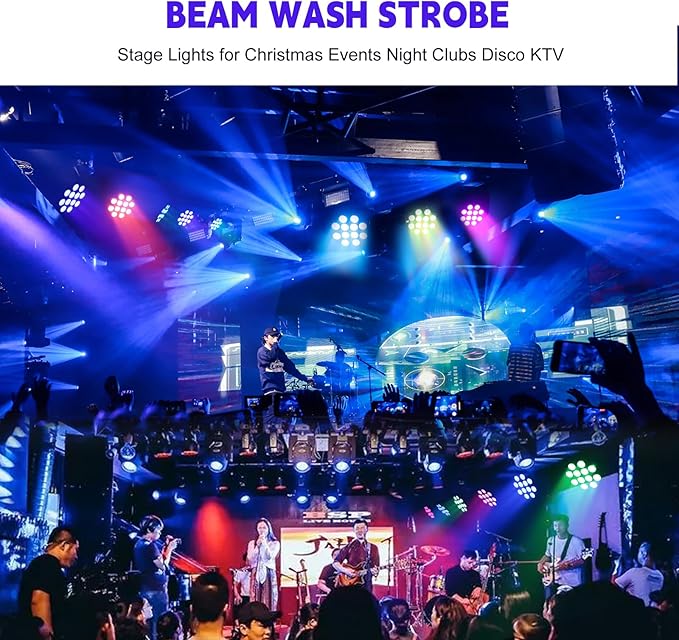 Moving Head Light Beam Wash 12x12W LED Stage Lighting RGBW 4in1 Professional DMX 512 Strobe Effect Sound Activated DJ Lights for DJ Night Clubs Disco KTV Bar Show (1 Pack)