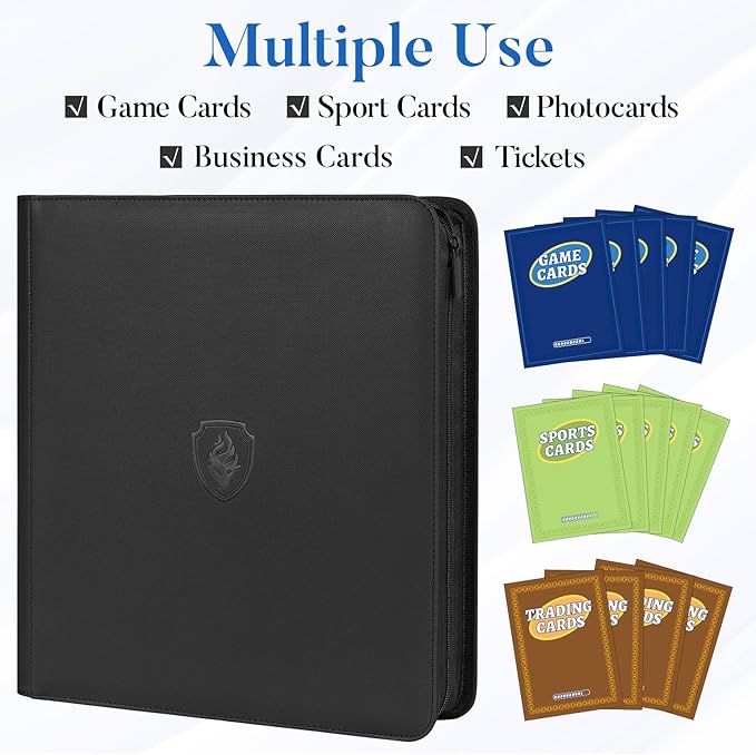 Premium Zip Card Binder 12 Pocket, Fabmaker 912 Pockets Trading Card Binder, PU Zipper Card Collection Album, Sturdy Side-Loading Card Book Holder for MTG, TCG, Game Cards, Sports Cards, Red