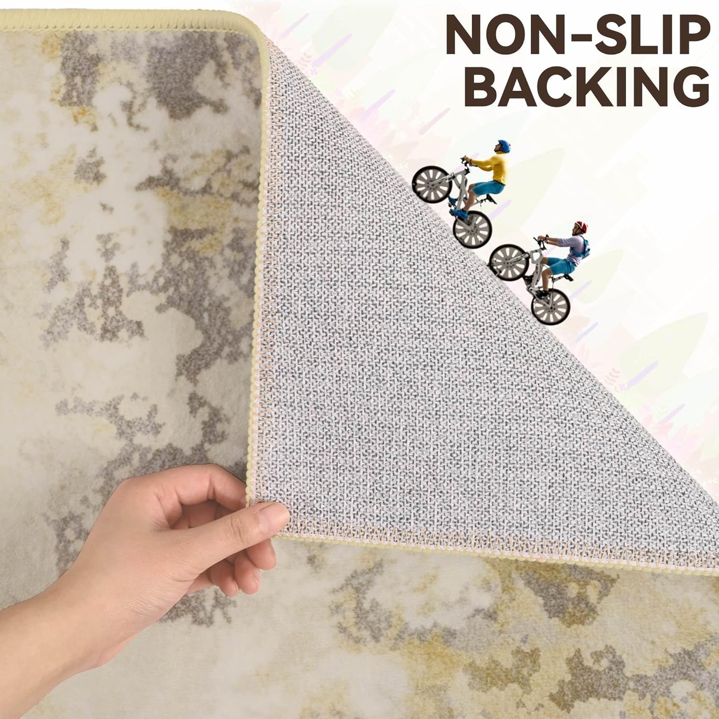 Nursery Rug for Baby Girl, 5x7 Beige Washable Rugs for Living Room Bedroom Dorm Non Slip, Stain Resistant Neutral Carpet Low Pile for Classroom, Dining Room, Kids Playroom