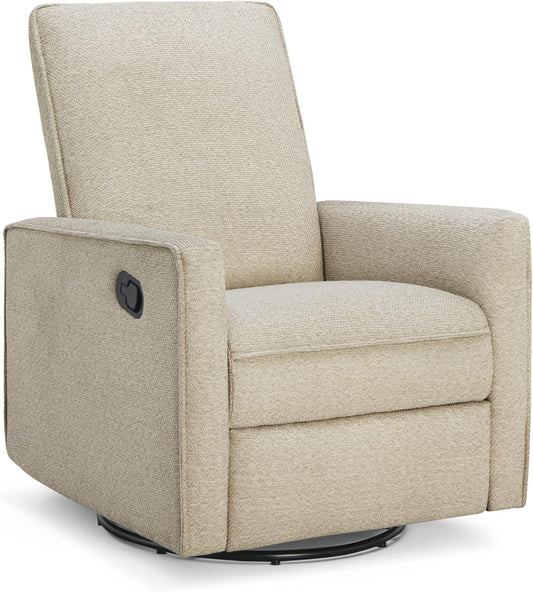Upholstered Recliner Swivel Glider Nursery Chair Reclining Performance Fabric Rocker with Metal Base,Basketweave,Oat