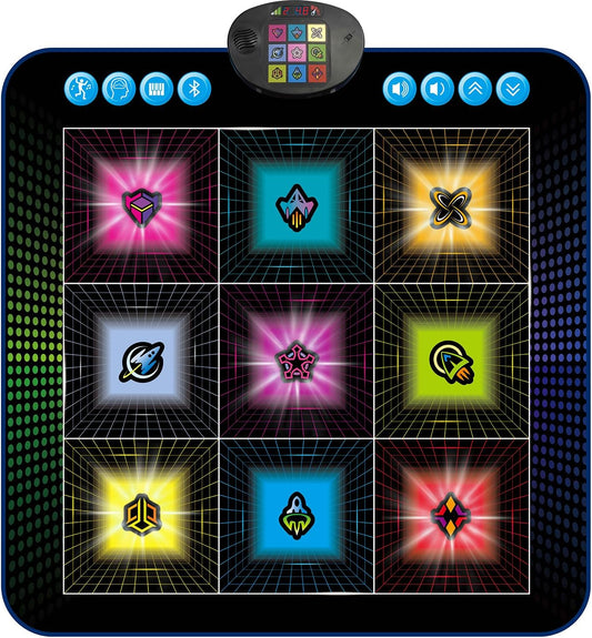 SUNLIN Light Up Dance Mat, Toy Gift for Girls Boys 3-10, Wireless Dance Pad w/ 9 Light-Up Buttons & Bluetooth, Music Pad w/ 4 Game Modes, Volume Control, Birthday Gifts for 3 4 5 6 7 8 Years Old Kids