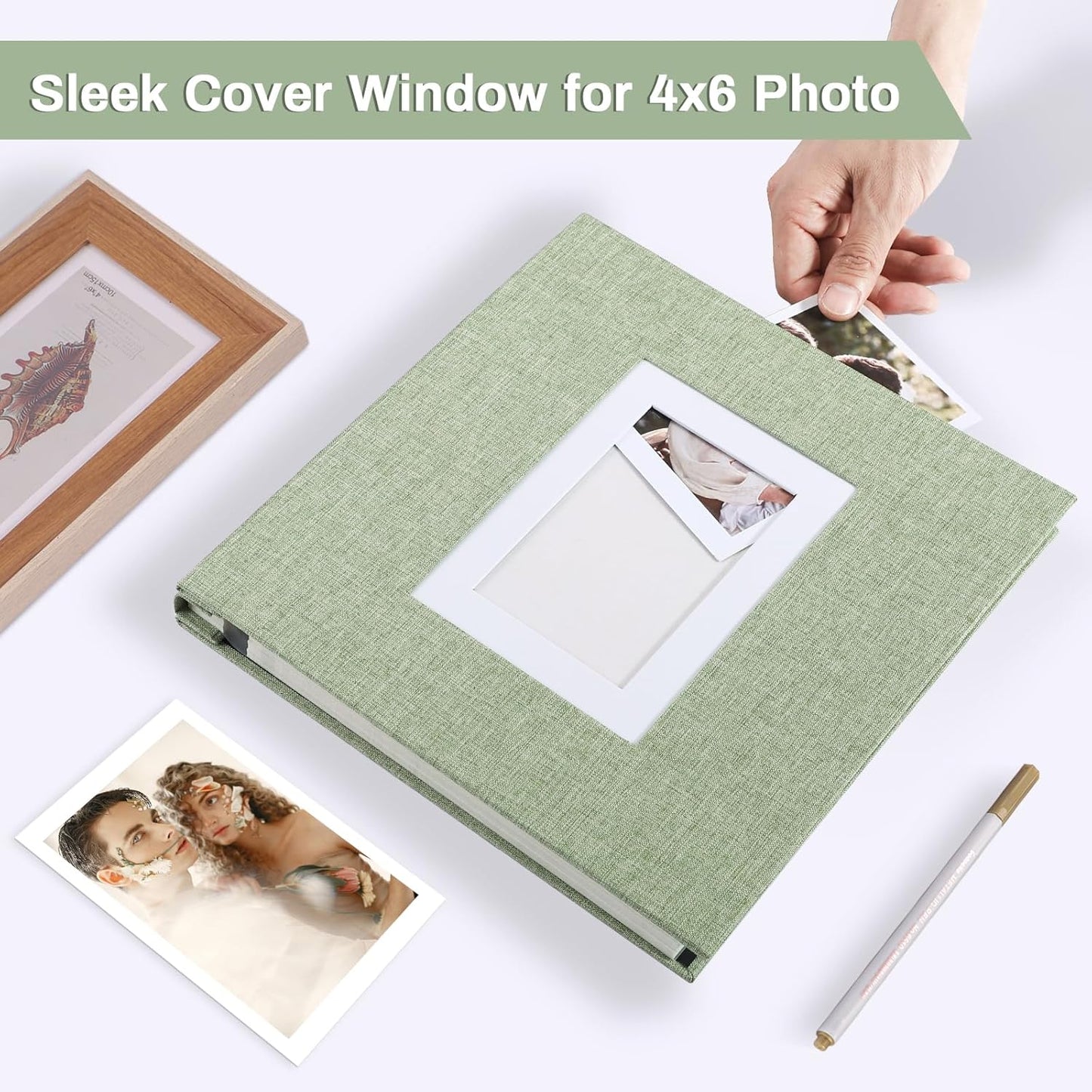 Photo Album Self Adhesive Pages Scrapbook Large Magnetic Photo Albums with Sticky Pages Scrapbooks for Wedding Baby for 4x6 5x7 8x10 Picture Photo Books 13.2x12.8 GrassGreen 60 Pages