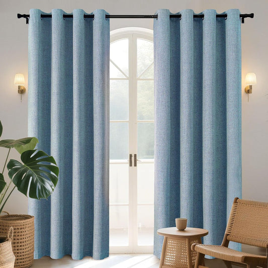 Joydeco Light Blue Blackout Curtains 96 Inches Long, Curtains 96 Inch Length 1 Panel for Bedroom, Thermal Insulated Linen Black Out Curtains with Grommets(100x96, Light Blue)