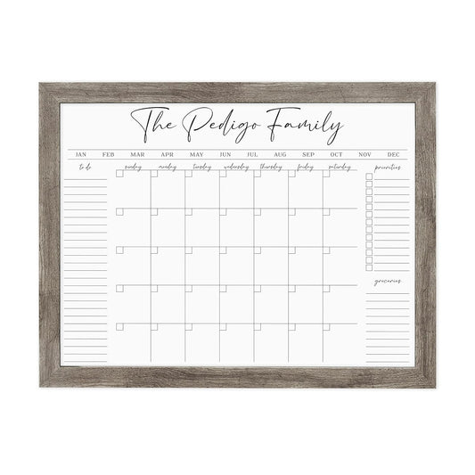 Personalized Dry Erase Wall Calendar with Custom To do list and Notes Organization Sections | Large White board Calendar Dry Erase For Wall (24" W x 18" H, Barnwood Frame)