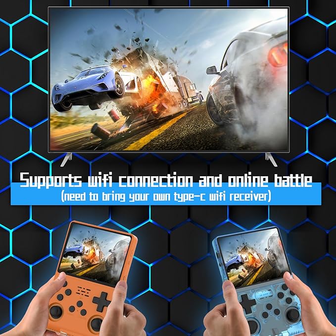 FVBADE[30000 in 1] R40S PRO Handheld Game Console 3.5 inch IPS Screen Mini Retro Console 3800mAh Portable Pocket Arcade 45+ Mainstream Emulator 256G TF Card Transparent.(Orange)