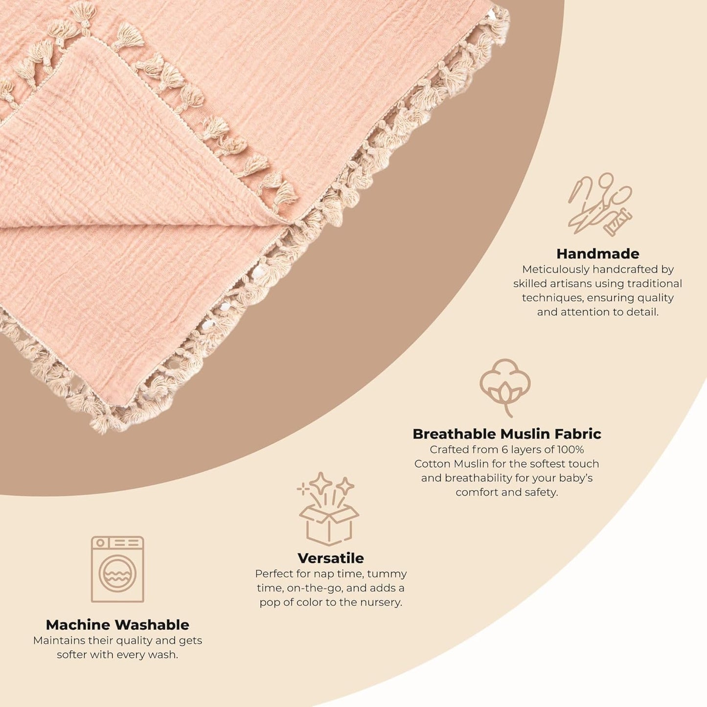 Crane Baby Muslin Swaddle Blanket, Soft Cotton Lightweight Nursery and Stroller Blanket for Baby Boys & Girls, Desert Rose, 30" x 40"