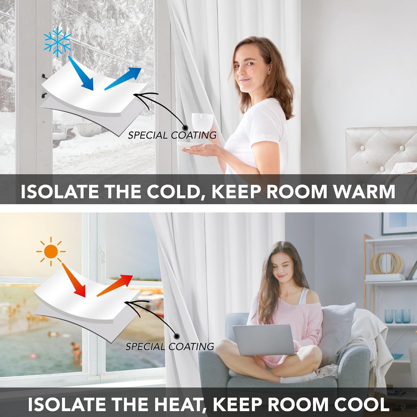 Deconovo 100% Blackout Grommet Curtains – Thermal Insulated, Noise-Reducing, Sustainable & Easy-Care Drapes for Bedroom, Living Room & Office – Oeko-TEX Certified, White 52W x 45L Inch (Set of 2)