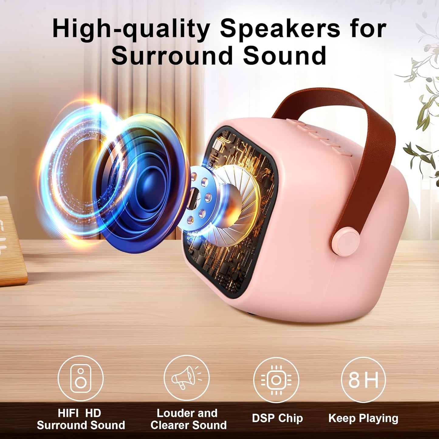 Portable Karaoke Machine with Bluetooth, Party Lights, 2 Wireless Microphones for Adults Kids Karaoke Speaker Birthday Gifts for Girls Boys Family Home Party (Pink 2 Mics)