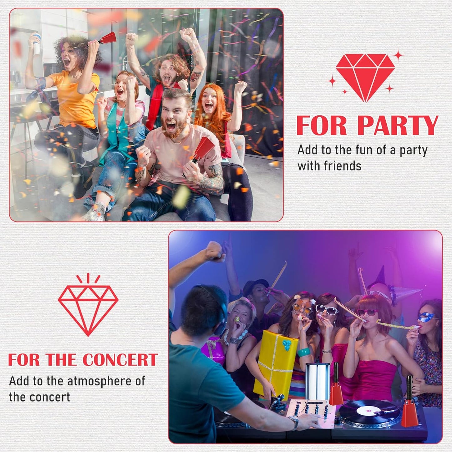 24 Pcs Cow Bell Cheering Bell Cow Bells Noise Makers for Sporting Events Football Cowbell with Handle Loud Musical Instrument for Sports School Classroom Alarm(red,9 '')