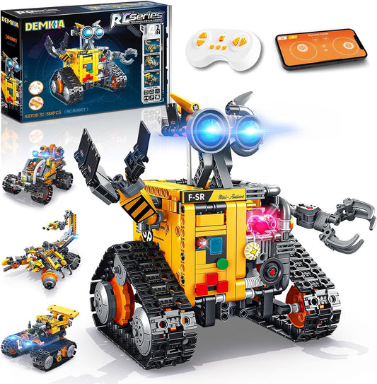 Robot Building Kit for Kids and Adults, 4-in-1 Rechargeable RC Robotics Kit with Remote & App Control, STEM Coding Toys & Science Projects, Birthday Gifts for Boys Ages 8-12+ (588 Pcs)