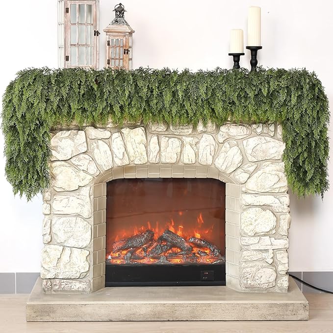 Real Touch Cedar Garland - Artificial Christmas Garlands Faux Green Cedar Fake Pine Needles Garland for Fireplace,Table, Stairs, Mantle, Window,Indoor Outdoor,Home,Holiday Decor(2 PCS,6 FT)