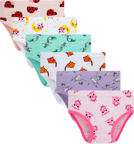 Cadidi Dinos Little Girls' Soft Cotton Underwear Kids Cool Breathable Comfort Panty Briefs Toddler Undies(Pack of 6)