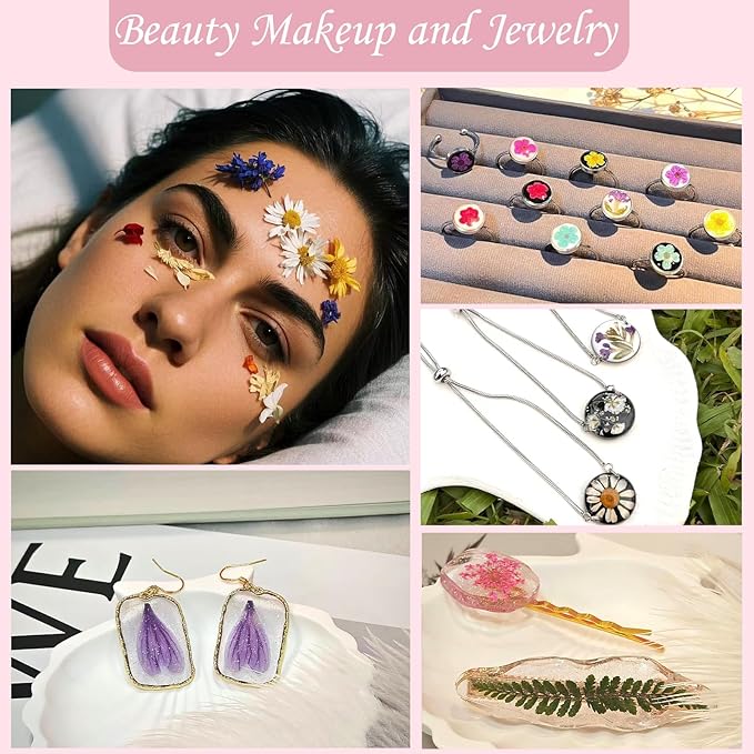 120P 4-Color Mixed Foliage Dried Flowers for Crafts, Real Natural Pressed Flowers for Resin Art, DIY Crafts, Jewelry & Candle Making – Tweezers Included