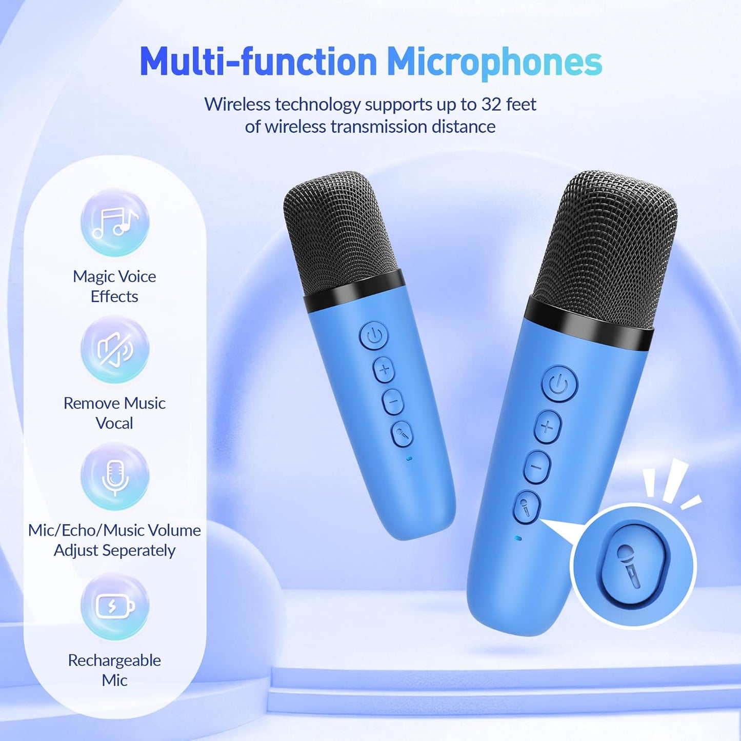 Mini Karaoke Machine for Kids Adults: Portable Bluetooth Karaoke Speaker with 2 Wireless Microphones, Karaoke Gifts for Girls Boys Ages 4-12+ Years Old Christmas Birthday Home Party(Navy Blue)