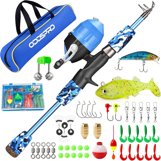ODDSPRO Kids Fishing Pole Pink, Portable Telescopic Fishing Rod and Reel Combo Kit - with Spincast Fishing Reel Tackle Box for Girls, Youth