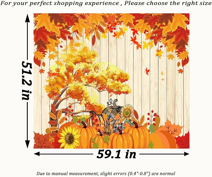 QGHOT Fall Tapestry Wall Hanging Autumn Photo Backdrop Rustic Orange Wood Tapestry Tree Maple Leaf Pumpkin Nature Landscape Country Tapestries for Bedroom Room Thanksgiving Decor (59.1"x51.2")
