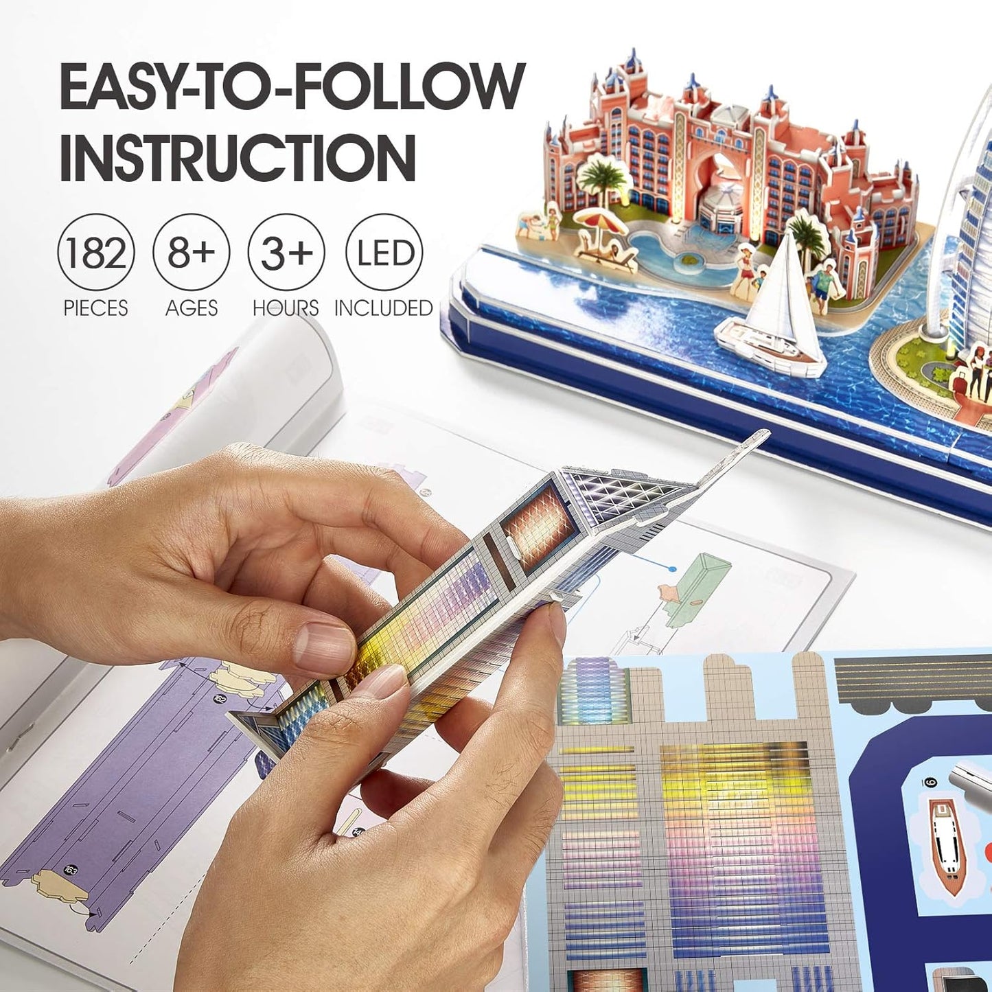 CubicFun 3D Puzzles for Kids Ages 8-10 LED Dubai Cityline, Arts and Crafts for Kids Ages 8-12 STEM Projects for Kids Ages 8-12 Gifts for 8 Year Old Toys for 8 Year Old Girls Lighting Architecture