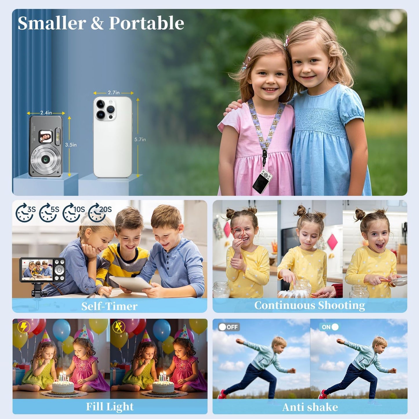 Digital Camera, Autofocus 4K 64MP Point and Shoot Digital Cameras for Teens with 64GB Card, 18X Zoom Anti-Shake Compact Video Camera for Student Kids Boys Girls Beginner - Black