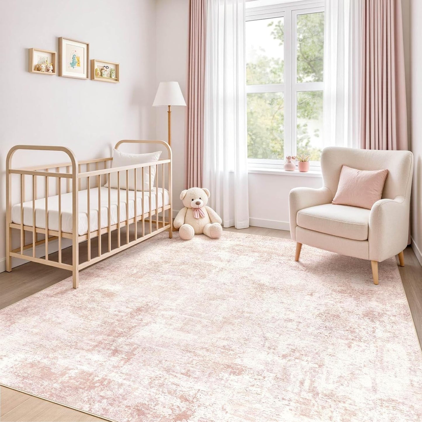 Pink Rugs for Bedroom Girls: 8x10 Washable Large Modern Soft Area Rug Indoor Non-Slip Cute Carpet for New Parents Aged 25-45 - Living Room Nursery Kids Playroom Preppy Room Baby Room Decor
