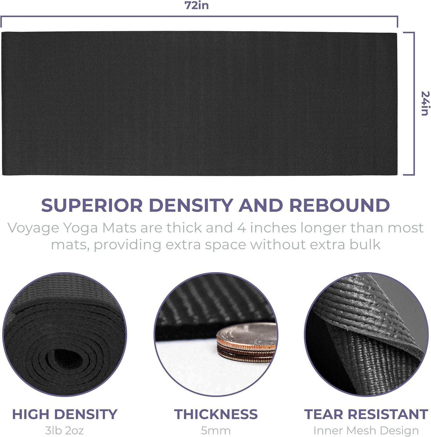 Sunshine Yoga Voyage Yoga Mat, 10 Pack, 72" x 24" Professional Studio and Gym Bulk Yoga Mats, 5mm Thick, Durable, Anti-Tear, Non Slip Fitness and Exercise Mats