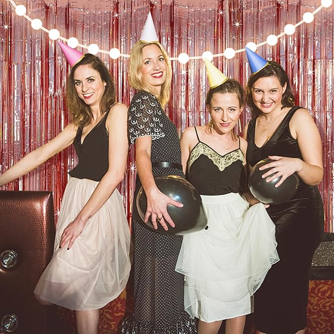 Tinsel Curtain Party Backdrop Rose Gold Birthday Decorations 2 Packs Glitter Foil Fringe Curtain Party Decor Streamers Photo Booth for Birthday Christmas Wedding Halloween Graduation Decorations