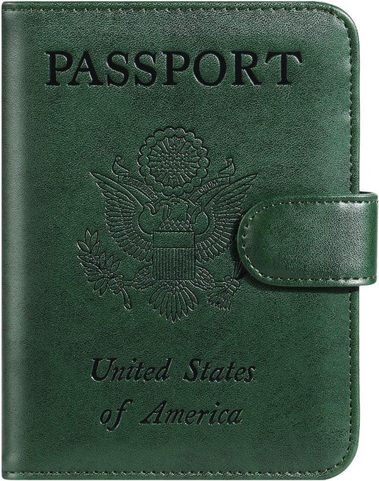 Passport Holder Cover Wallet RFID Blocking Leather Card Case Travel Accessories for Women Men (Atrovirens)