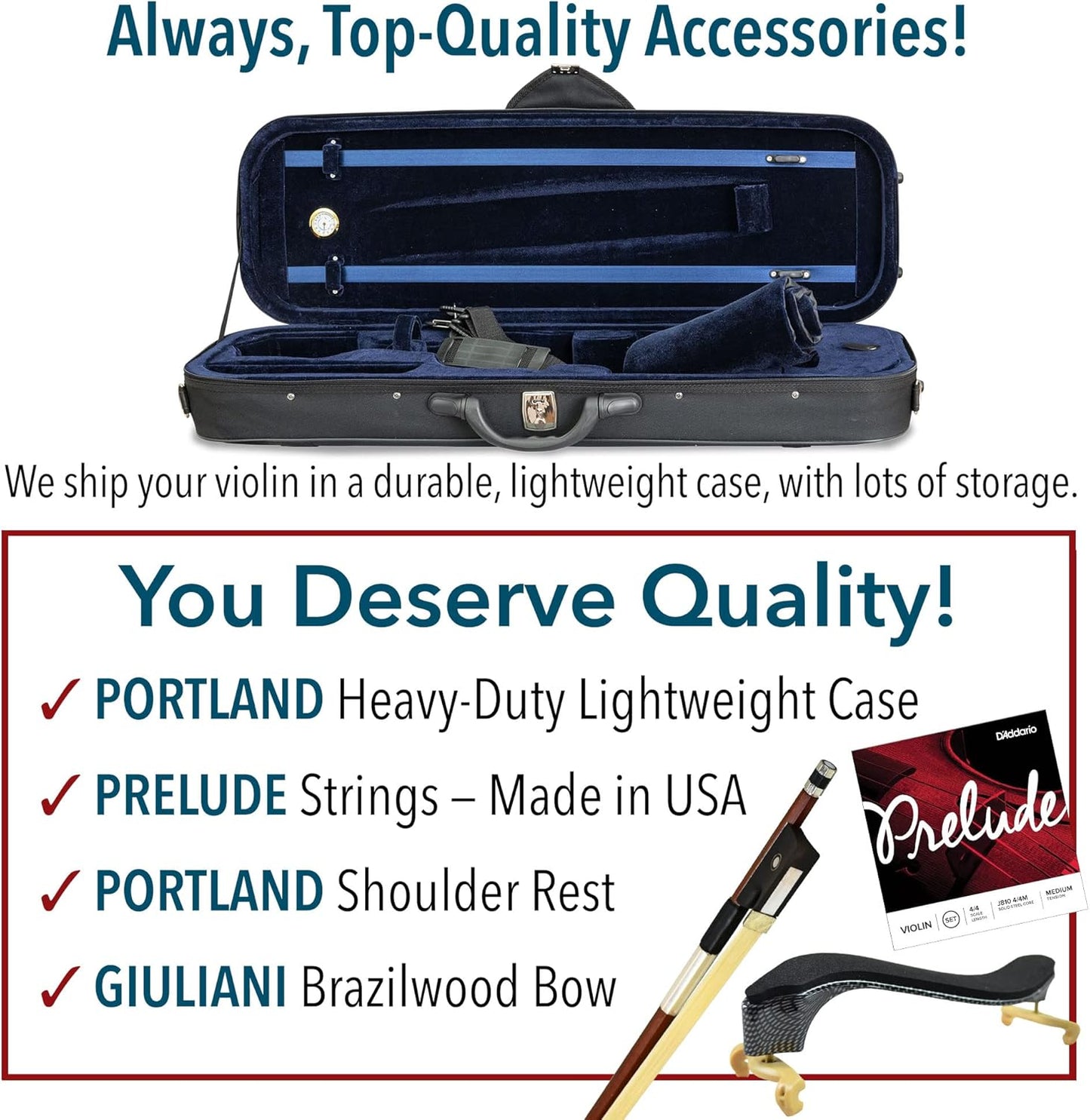 Bunnel Pupil Violin Outfit 4/4 Full Size Clearance By Kennedy Violins - Carrying Case and Accessories Included - Solid Maple Wood and Ebony Fittings RB300