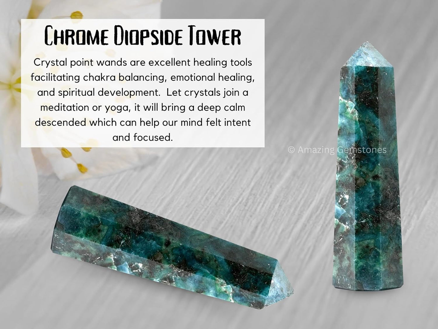 Amazing Gemstone Chrome Diopside Crystal Towers - Natural Healing Crystal Point Obelisk for Reiki Healing and Crystal Grid (3 Inch)