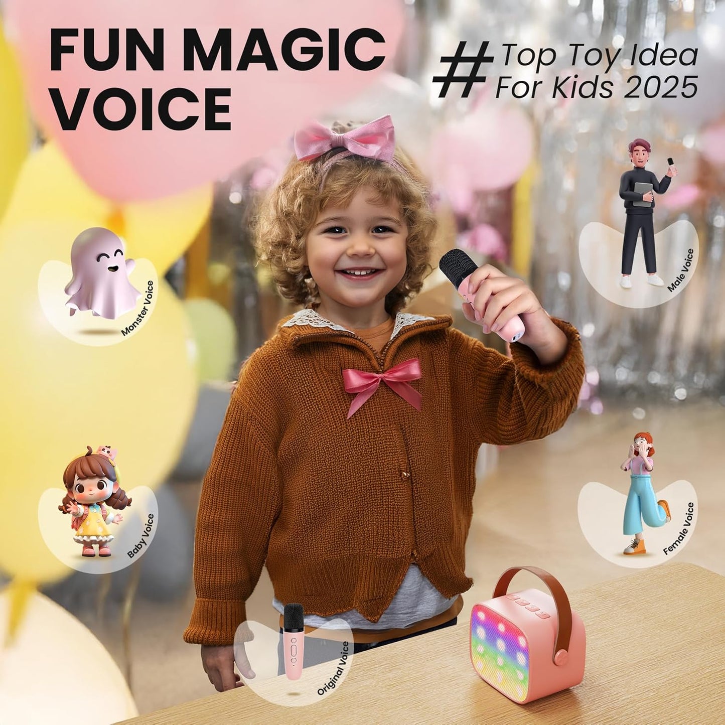 YLL Mini Karaoke Machine for Kids Adults: Portable Loud Speaker with 4 Wireless Microphones -Most Popular Birthday Party Gifts for Girls Boys 3, 4, 5, 6, 7, 8, 9, 10+ Year Old Toys (Pink-4 Mics)